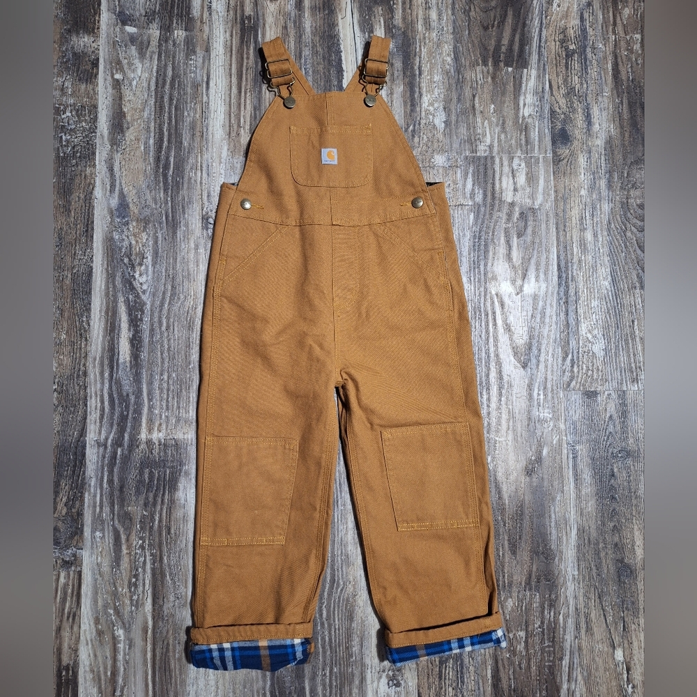 Carhartt Kids Tan Overalls with Blue Lining